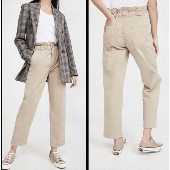 Mother Size 27 yoyo ruffle greaser paper bag highrise straight khakis pants w24 - Picture 2 of 13